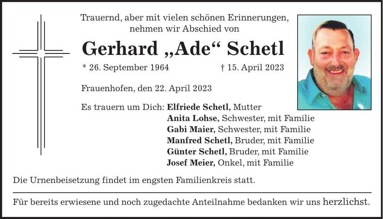 Traueranzeige Gerhard Schetl