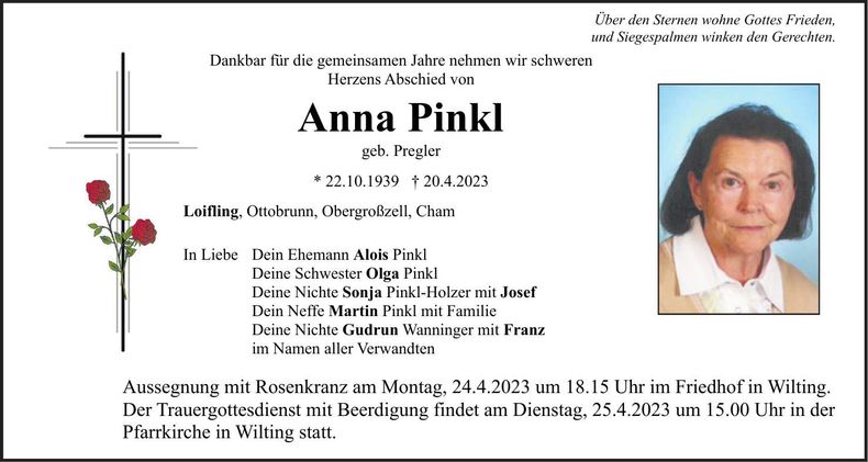 Traueranzeige Anna Pinkl