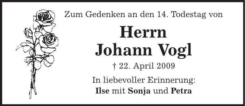 Traueranzeige Johann Vogl
