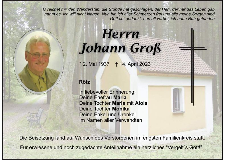 Traueranzeige Johann Groß