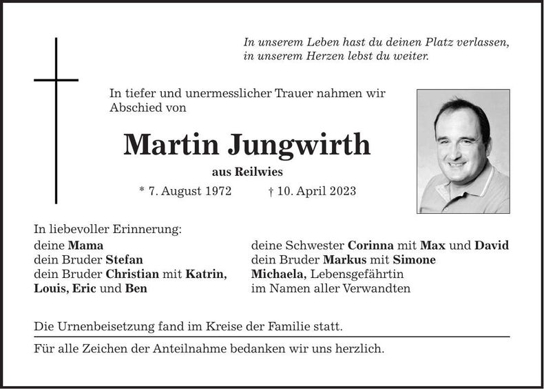 Traueranzeige Martin Jungwirth