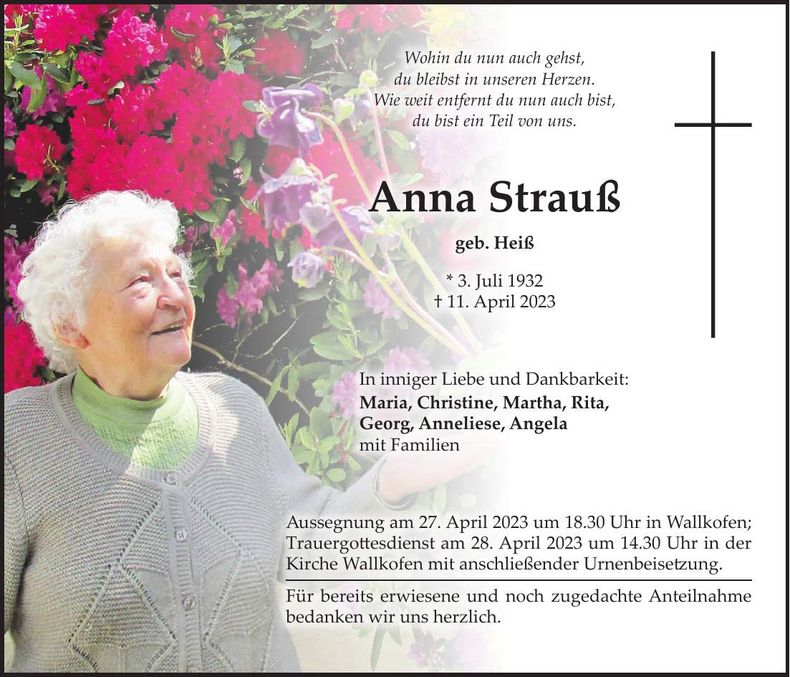 Traueranzeige Anna Strauß