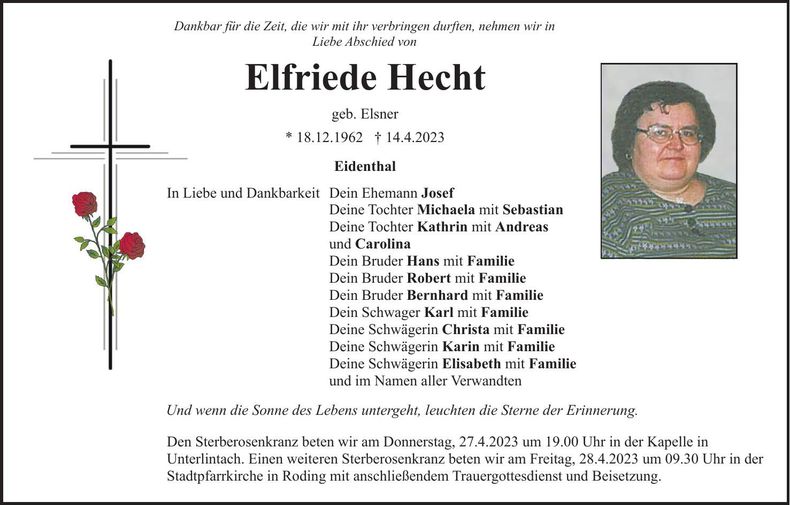 Traueranzeige Elfriede Hecht
