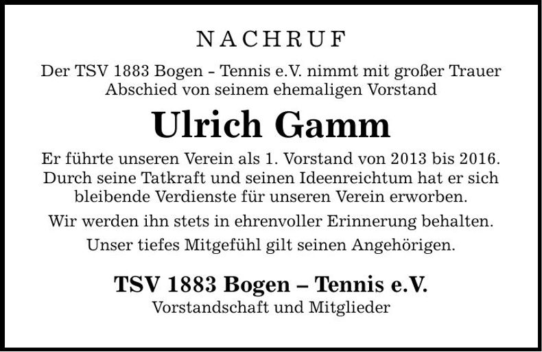 Traueranzeige Ulrich Gamm