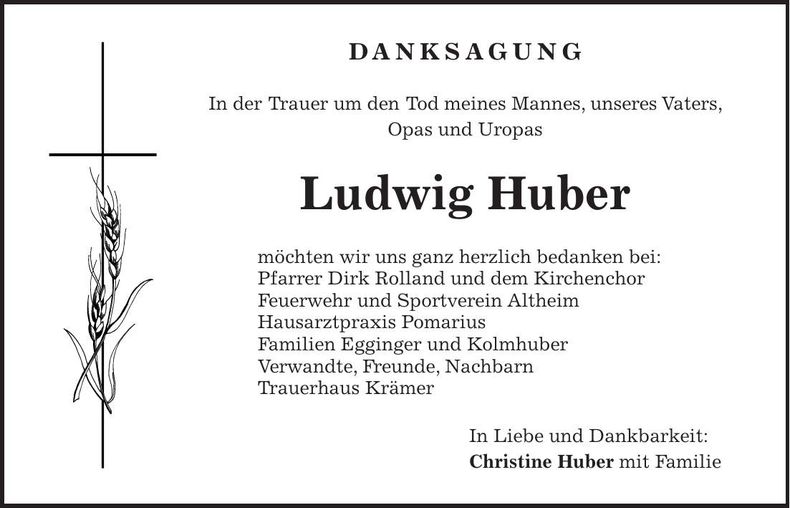 Traueranzeige Ludwig Huber