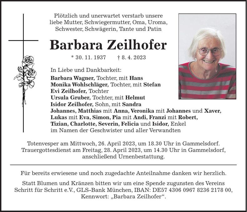 Traueranzeige Barbara Zeilhofer