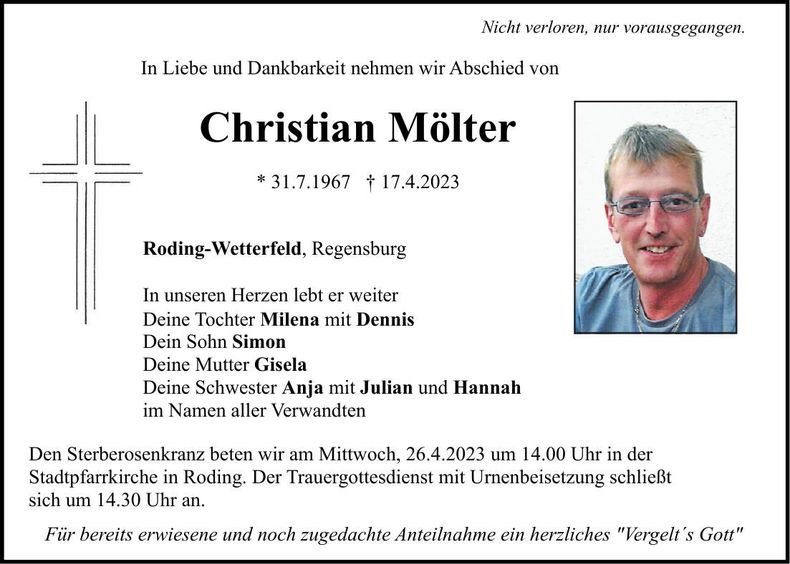 Traueranzeige Christian Mölter