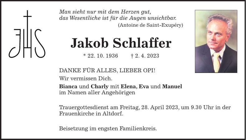 Traueranzeige Jakob Schlaffer