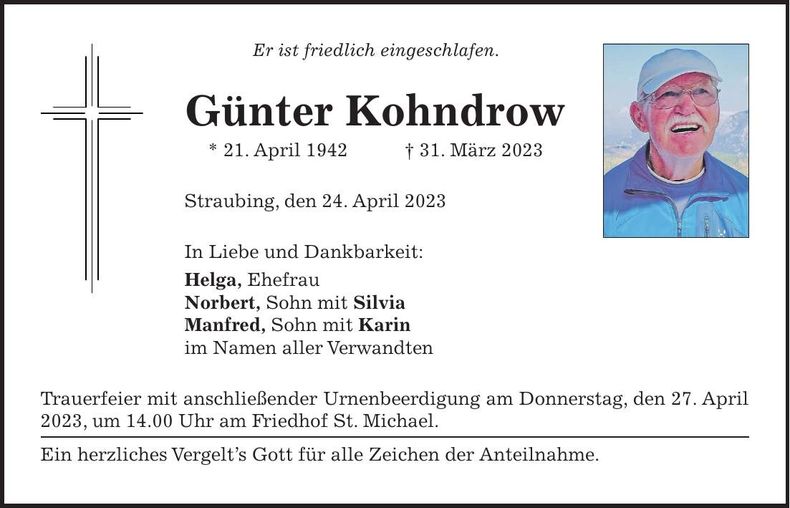 Traueranzeige Günter Kohndrow