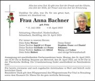Traueranzeige Anna Bachner