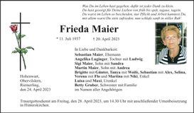 Traueranzeige Frieda Maier