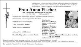 Traueranzeige Anna Fischer