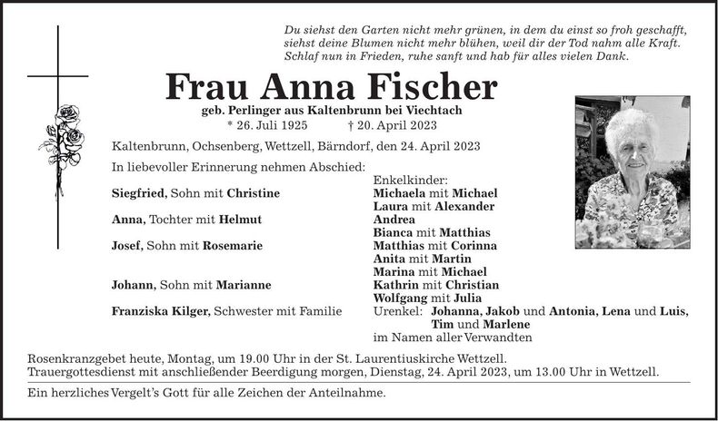 Traueranzeige Anna Fischer