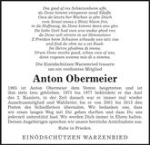 Traueranzeige Anton Obermeier