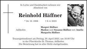 Traueranzeige Reinhold Häffner