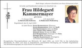 Traueranzeige Hildegard Kammermayer