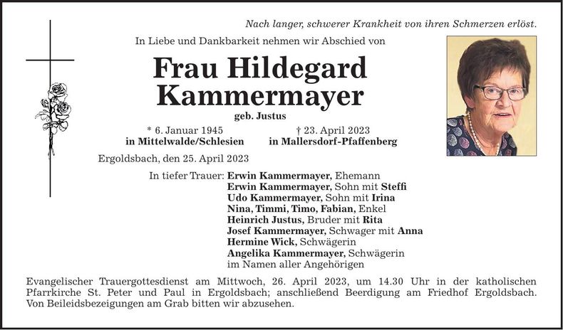 Traueranzeige Hildegard Kammermayer