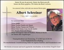 Traueranzeige Albert Schreiner