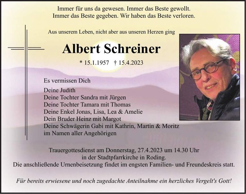 Traueranzeige Albert Schreiner