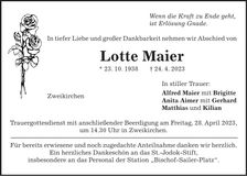 Traueranzeige Lotte Maier