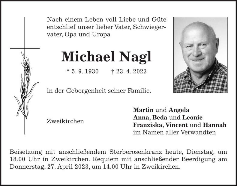 Traueranzeige Michael Nagl