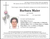 Traueranzeige Barbara Maier