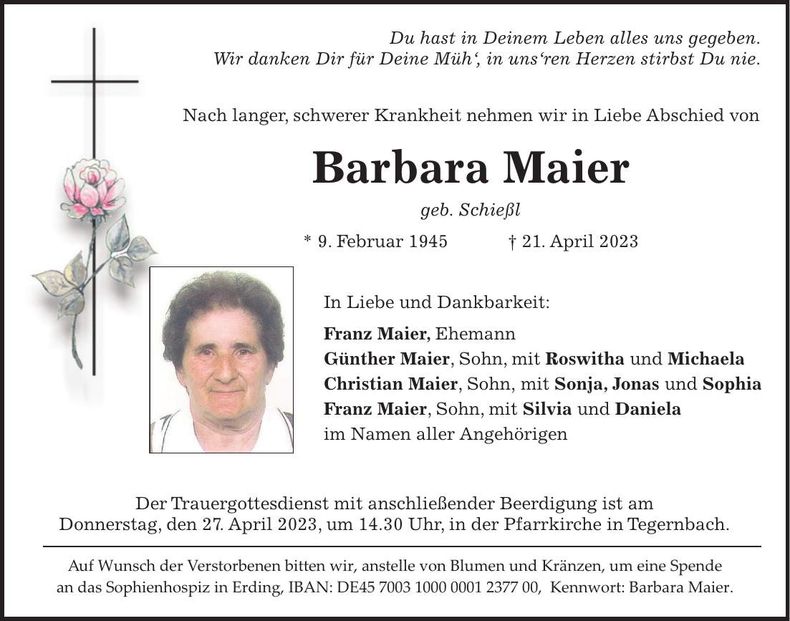 Traueranzeige Barbara Maier