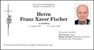Traueranzeige Franz Xaver Fischer