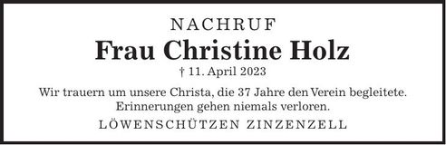 Traueranzeige Christine Holz