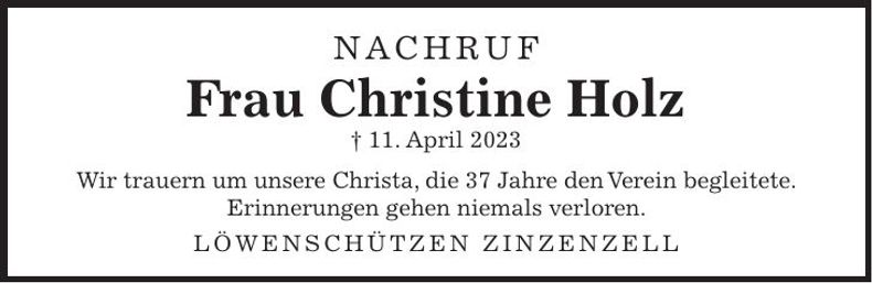 Traueranzeige Christine Holz