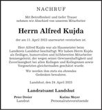 Traueranzeige Alfred Kujda