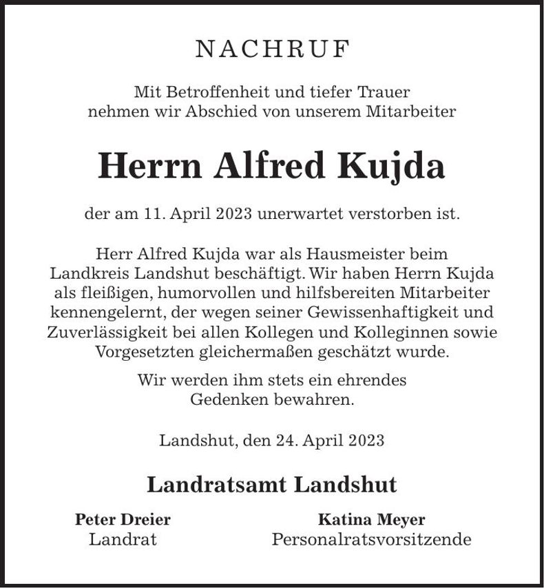 Traueranzeige Alfred Kujda