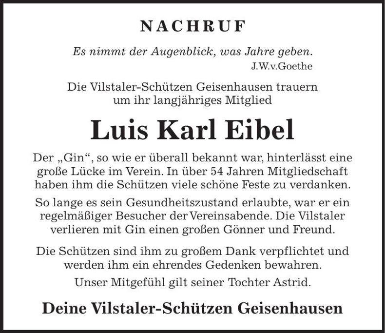 Traueranzeige Alois Eibel