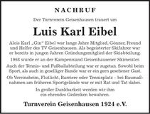 Traueranzeige Alois Eibel