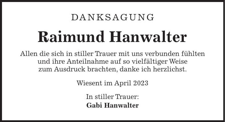 Traueranzeige Raimund Hanwalter