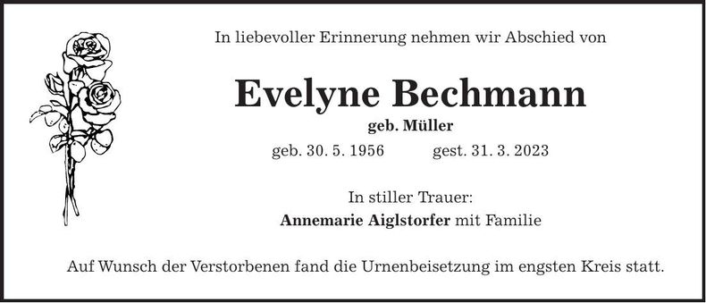 Traueranzeige Evelyne Bechmann