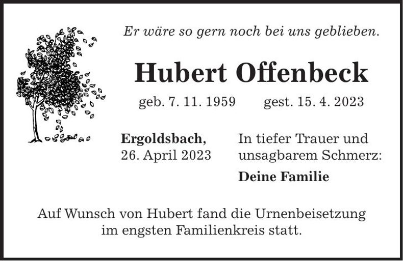 Traueranzeige Hubert Offenbeck