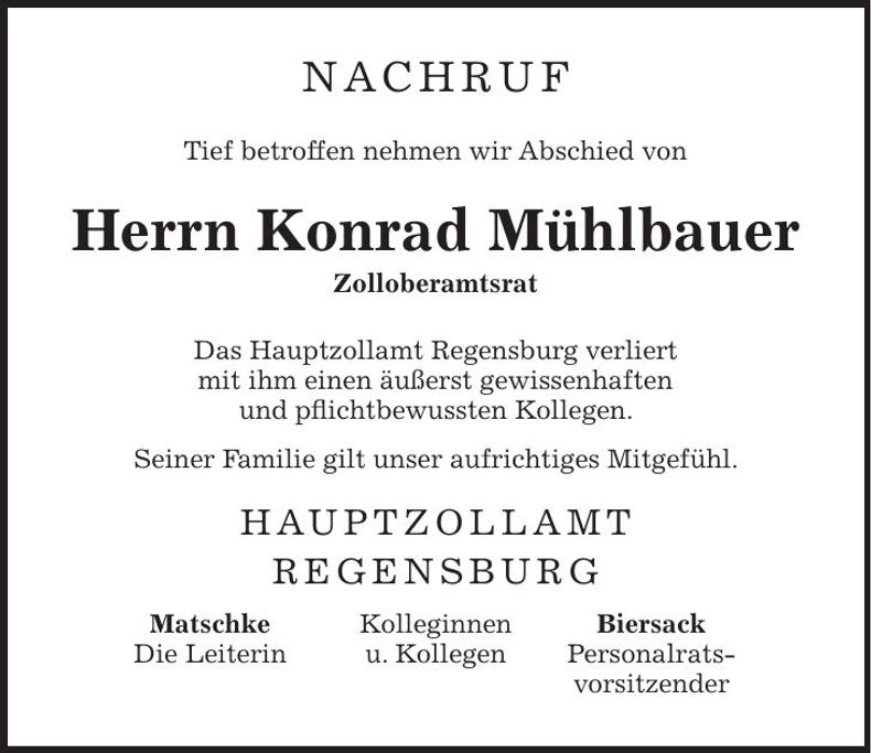 Traueranzeige Konrad Mühlbauer