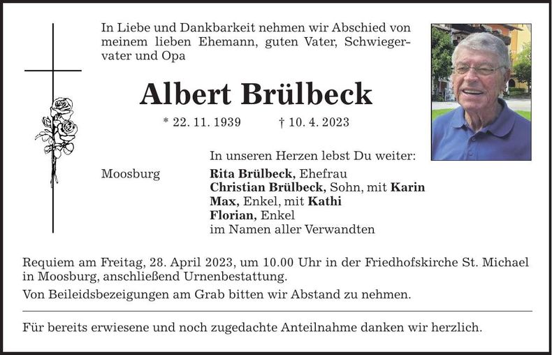 Traueranzeige Albert Brülbeck