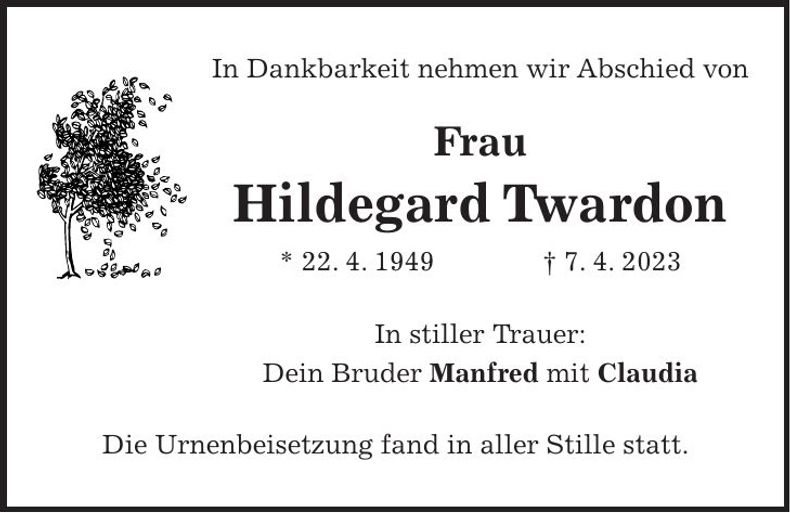 Traueranzeige Hildegard Twardon
