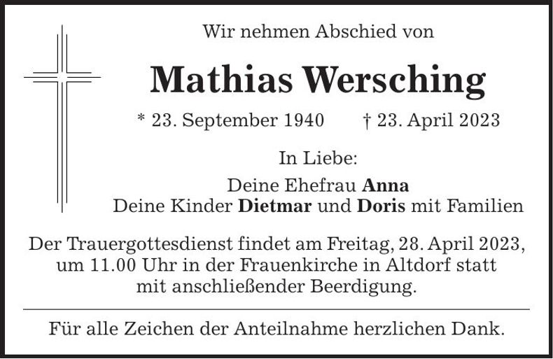 Traueranzeige Mathias Wersching