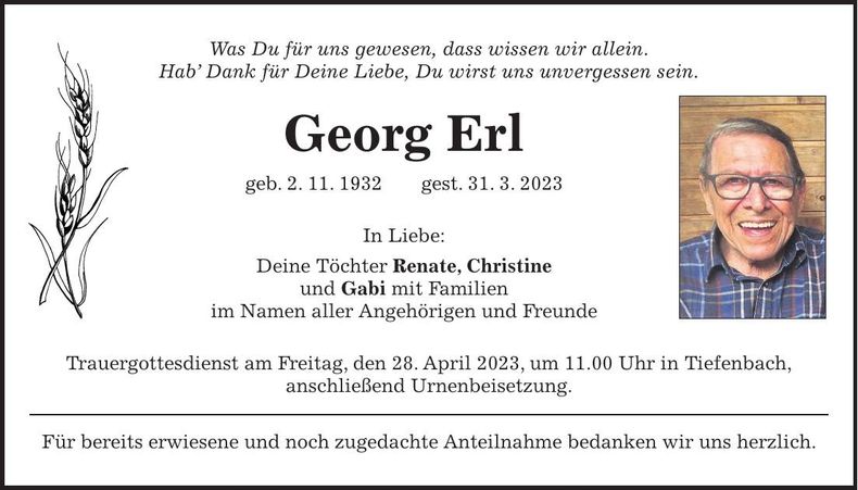 Traueranzeige Georg Erl