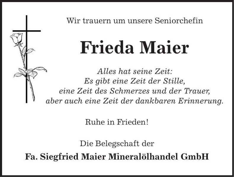 Traueranzeige Frieda Maier