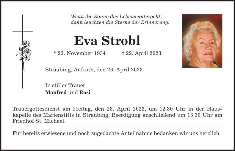 Traueranzeige Eva Strobl