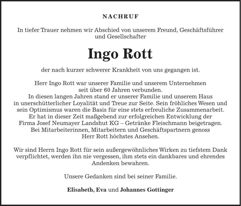 Traueranzeige Ingo Rott