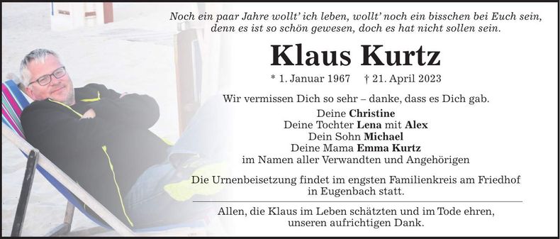 Traueranzeige Klaus Kurtz