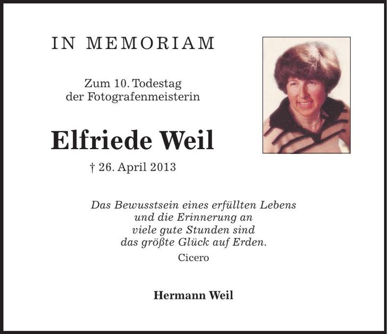 Traueranzeige Elfriede Weil