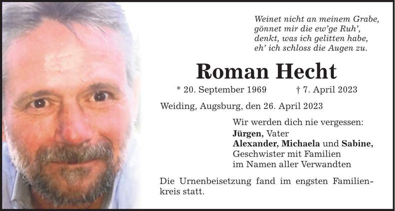 Traueranzeige Roman Hecht