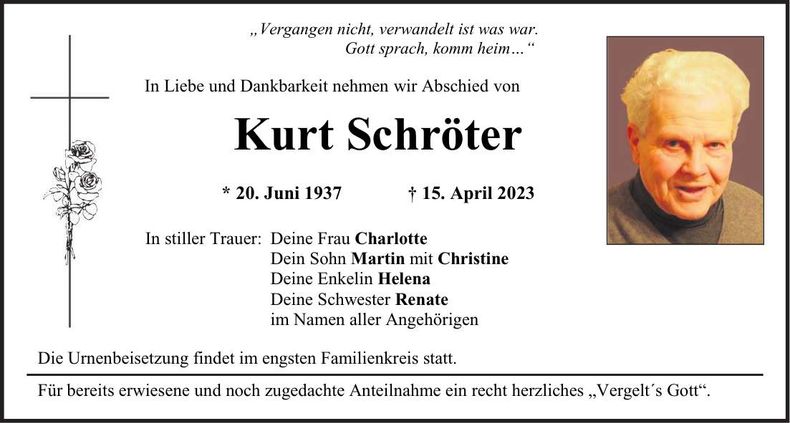 Traueranzeige Kurt Schröter