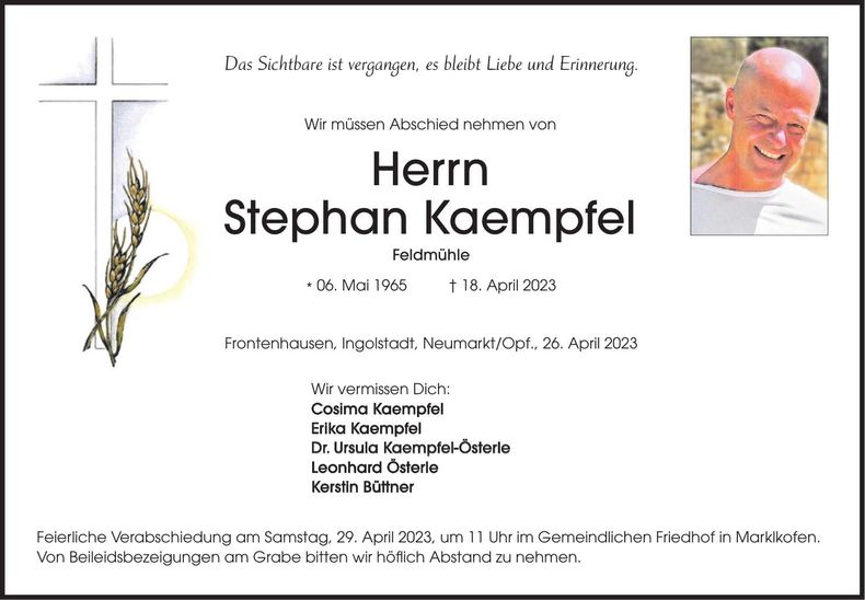 Traueranzeige Stephan Kaempfel